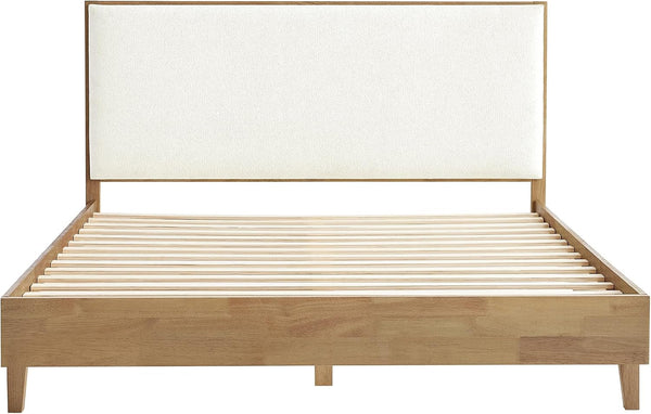 CHITA Queen Size Platform Bed Frame, with Boucle Upholstered Headboard, Oak7