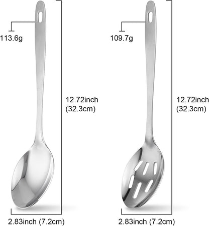 2PCS Stainless Steel Serving Spoons Set, Solid & Slotted3