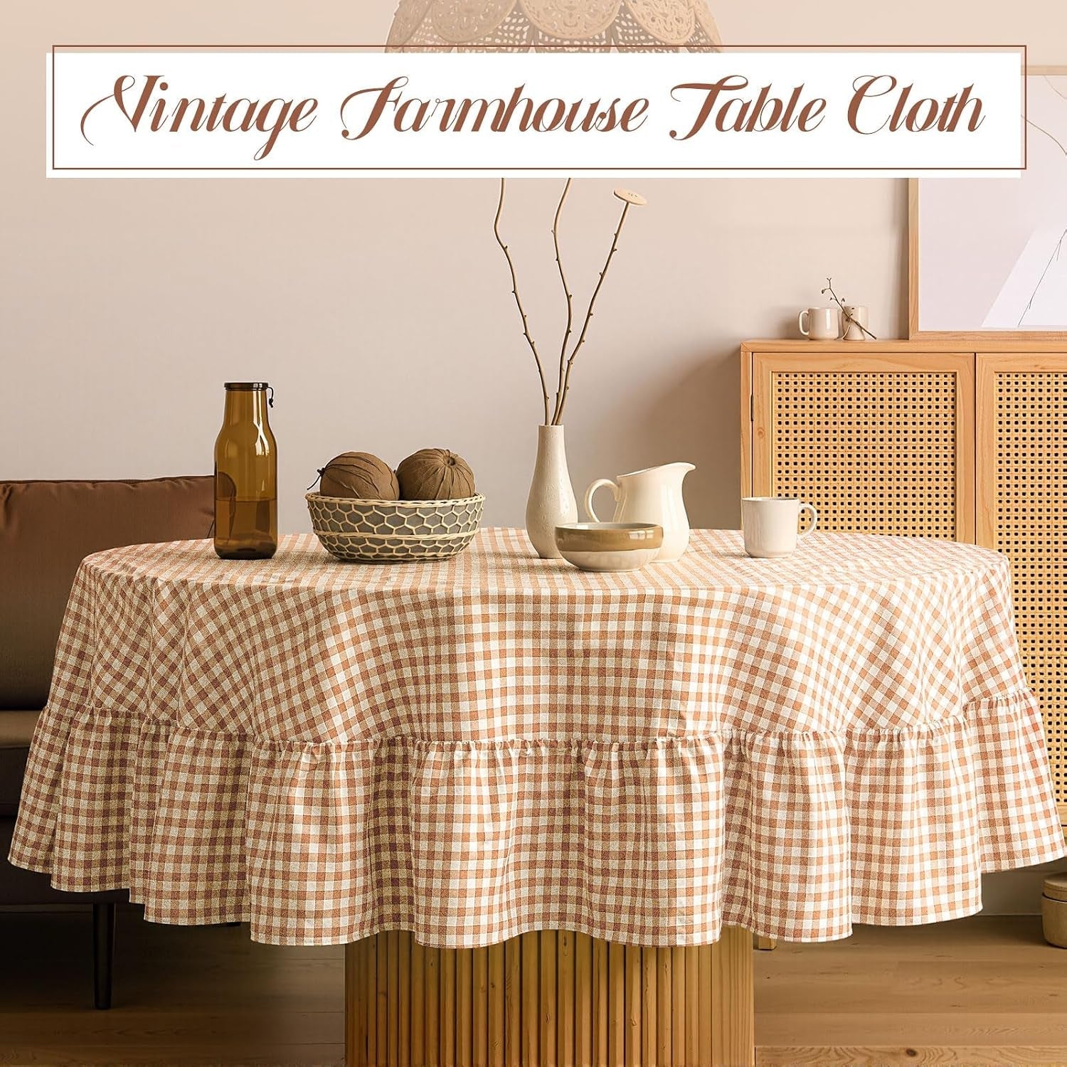 brown-ruffled-gingham-tablecloth-70-x-70-inches-round