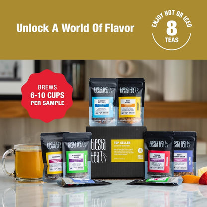 '- Top 8 Favorites Sampler Set, Loose Leaf, up to 80 Cups | High to No Caffeine, Hot & Iced, Tea Variety Pack with Green, Herbal, & Black, 8 Sample Pouches2