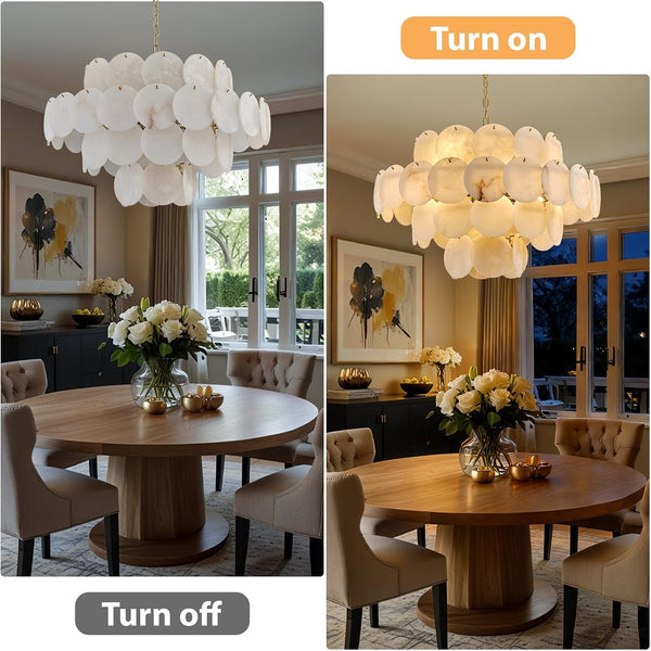 31.5" Alabaster Chandelier, Gold round Large Chandelier with Natural Stone Discs, Modern Luxury Dining Room Pendant Light Fixture for Living Room, Bedroom, Foyer8