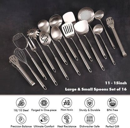 18/10 Stainless Steel Cooking Utensils Set - 16 PCS All Metal Utensils4