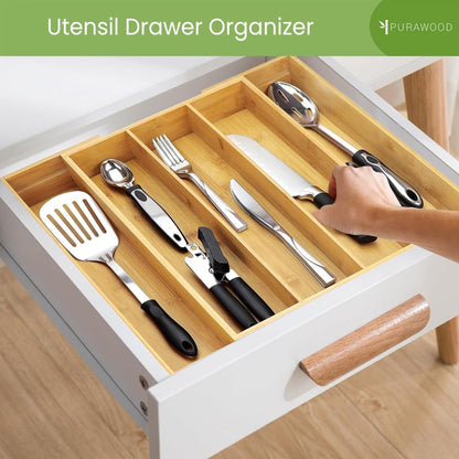 Kitchen Drawer Organizer - Expandable Utensil Drawer Organizer for Kitchen, Cutlery Tray & Silverware Organizer, 3-5 Slots - Bamboo Organizer for Utensils & Flatware (Natural)5
