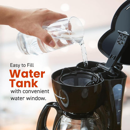 EHC4128 Automatic 4-Cup Drip Coffee Maker, Black | Glass Carafe, Pause N Serve, Reusable Filter, On/Off Switch, and Keep Warm with Water Level Indicator3