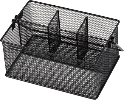 Multi-Purpose Storage Caddy with Handle, Desktop Organizer, Cutlery Holder, 4 Compartments, Metal Mesh, Black6