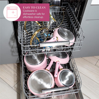 Epic Nonstick Pots and Pans Set, Multi-Layer Nonstick Coating, Tempered Glass Lids, Soft Touch, Stay Cool Handles, Made without PFOA, Dishwasher Safe Cookware Set, 12-Piece, Pink7