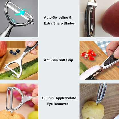 Vegetable Peeler, Stainless Steel Multi-Function Potato Fruit Peeler Set, Y & I Shape Swivel Blades Kitchen Household Peeling Tools5