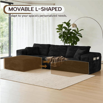 Boneless Sectional Couch Black L Shape Sofa Ottoman with Recliner Bed Memory Foam Modular Cloud No Bones in a Box Boundless Comfort for Living Room Compression Corduroy Fabric Deep Seat Easy Assembly3
