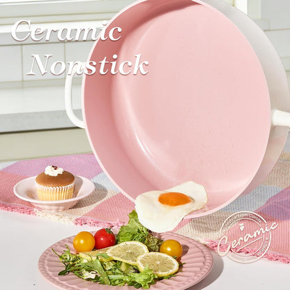 11 Inch Nonstick Deep Frying Pan with Lid, 5 Qt Chef Saute Pan with Pour Spout, Skillet Induction Cookware, Non Stick Cooking Pan Kitchen Pan, Healthy & PFOA/PFAS Free, Includes Spatula, Pink3
