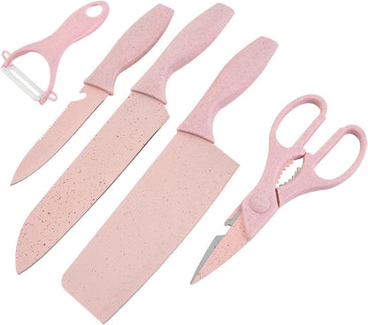 Boxed Kitchen Knife Set Block Wheat Straw Blades Nonstick for Kitchen Cutting Meat Scissors Ceramic Peeler for Slicing Paring Fruits Vegetables1