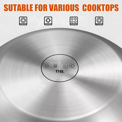 Titanium Wok, No Coating Non-Stick Titanium Pans for Cooking, Flat Bottom Wok, Ultra-Durable, Scratch-Resistant, Compatible with All Cooktops,14.17In6
