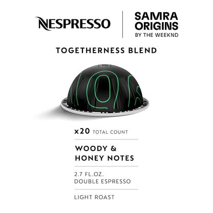 Nespresso Vertuo, Double Espresso, 20-Count Espresso Pods | I  by the Weeknd Togetherness Blend Light Roast Pack of 2 Coffee Brews 2.7 Fl. Oz.2