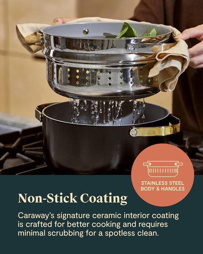 Caraway Non-Stick Ceramic Dutch Oven Pot with Lid & Steamer (6.5 Qt, 10.5") | Non-Toxic, PTFE and PFOA Free, Safe and Compatible with All Stovetops (Gas, Electric and Induction), Cream4