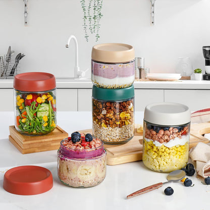 Overnight Oats Containers with Lids,16Oz Glass Jars with Lids - Set of 4, Practical Oatmeal Container to Go, Chia Seed Pudding Jars, Baby Food Containers7