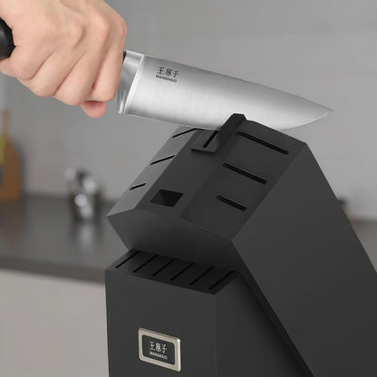 15‑Pcs Knife Block Set, High Carbon Steel, Black Pro | Built‑In Sharpener, Dishwasher‑Safe Knives, Full‑Tang Triple‑Rivet, Varnished Hardwood Block for Improved Moisture Resistance3
