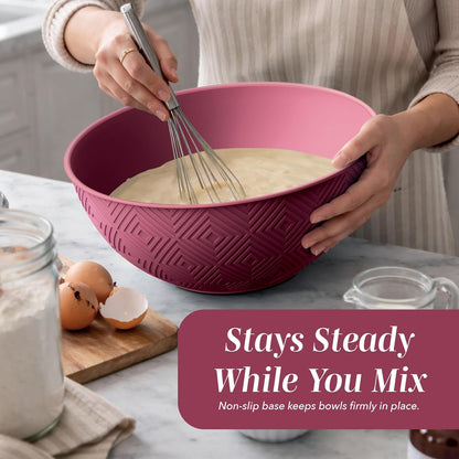Mixing Bowls with Lids - 12 Piece Plastic Nesting Bowls Set Includes 6 Prep Bowls and 6 Lids, Microwave Safe Mixing Bowl Set, Rose Rhombus6