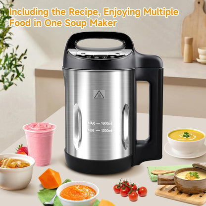 1.6L Soup Maker Machine, Stainless Steel Programmable Soup Maker with Smooth & Chunky Settings, Anti-Dry Burn, Overfill Sensors, Self-Cleaning Mode for Quick Soups, Baby Food, Home Use Black7