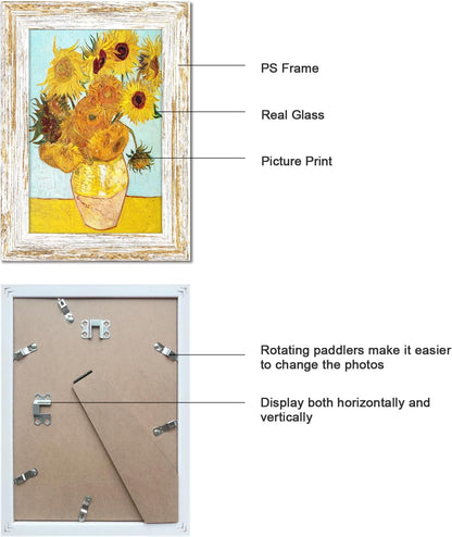 Rustic Distressed Retro Style White Photo Frame 4X6 Picture Frame Set of 6 with Real Glass for Pictures 4X6 without Mat, Wall Gallery or Tabletop Display3