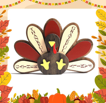 Thanksgiving Turkey Wood Table Decor Rustic Harvest Standing Wooden Sign | Autumn Centerpiece Holiday Home Tabletop Decoration Farmhouse Style3