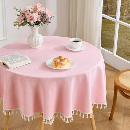 Pink round Tablecloth 55 Inch, Linen Style Fabric4