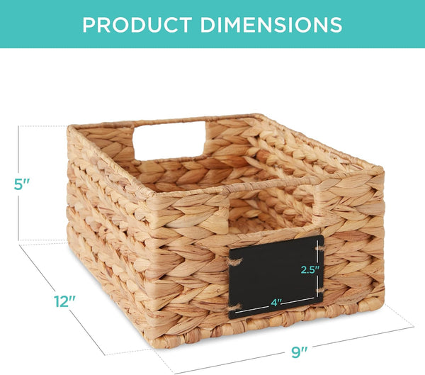 Set of 4 9X12In Water Hyacinth Pantry Baskets, Woven Organizers W/Chalkboard Label, Chalk Marker - Natural7