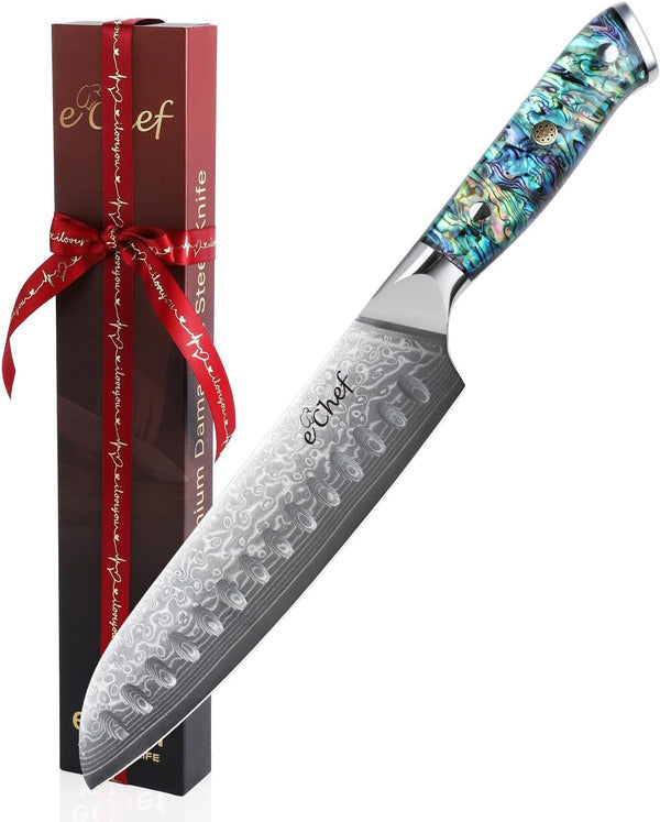 7-Inch Hand-Forged Santoku Knife, Professional Chef'S Knife, Made of VG10 Steel, Deep Sea Abalone Shell Handle, Damascus Sharp Kitchen Knife, Comes with Gift Box (7.2-Inch Santoku Knife)1