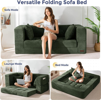 Folding Sofa Bed, Convertible Boneless Loveseat Couch with Pillow3