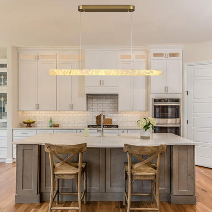 Alabaster Chandelier, L43In Modern Brass Linear Chandelier for Dining Room, Luxury Mrable Rectangular Chandelier over Table Pendant Light for Kitchen Island Living Room Dining Table4