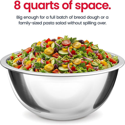 Large Mixing Bowl, 8 Quart Stainless Steel Bowl, 2 Pack3