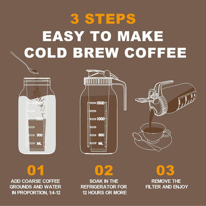 Cold Brew Coffee Maker, 64 Oz Glass Mason Pitcher | 100Μm Stainless Steel Filter, Wide Mouth Design, Leak-Proof Lid with Handle, Pour Spout for Iced Coffee, Tea and Cold Drinks2