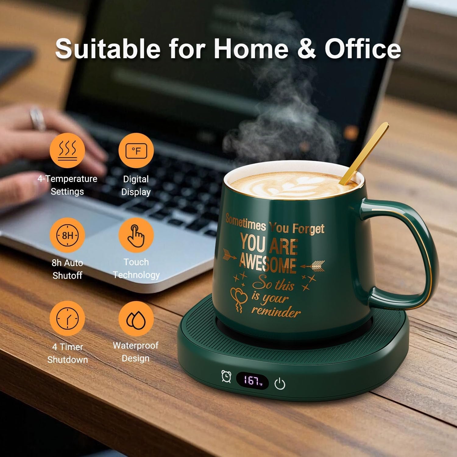 coffee-mug-warmer-you-are-awesome-mug-set-electric-cup-warmer-for-desk-beverage-warmer-plate-for-coffee-tea-4-temperature-setting-8-hours-auto-shut-off-14oz-mug-with-spoon-bamboo-lid-included