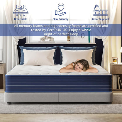 Double Mattress,12 Inch Full Mattrress with 7-Zone Hybrid Double Bed Mattresses,Pocket Sprung with Medium Firm for Body Support & Pressure Relief - 75 * 54In4