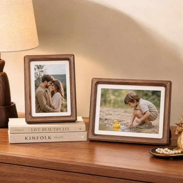 5X7 Picture Frame, Usa-Sourced Walnut Wood Photo Frame with HD Tempered Glass, Wooden 5X7 Frame Matted to 4X6, Handcrafted Rounded Corner Frames for Tabletop or Wall Display2