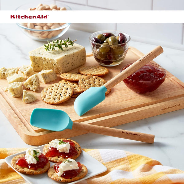 Kitchenaid Bamboo Wood Handled MINI Spatula Set with Silicone Head, Set of 2, Aqua Sky6