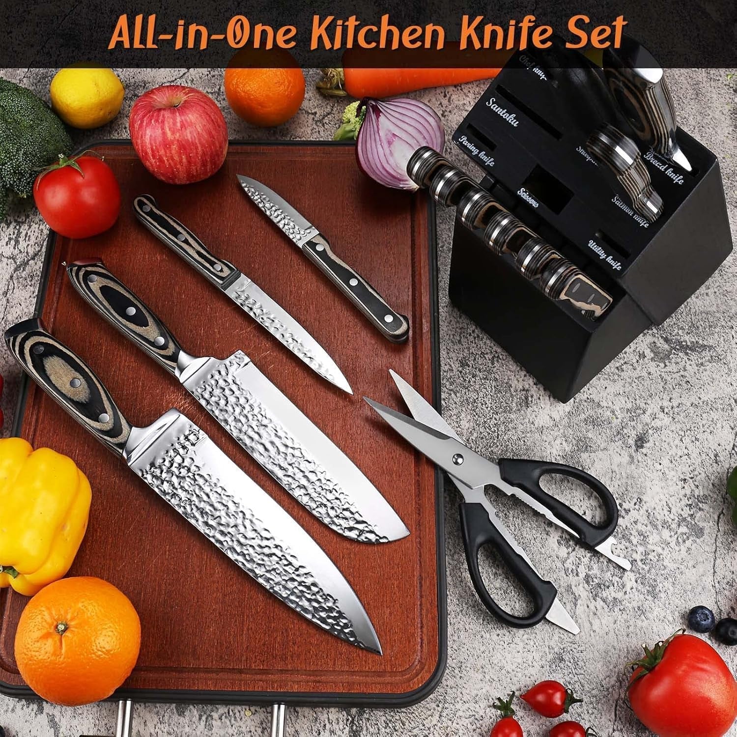kitchen-knife-set-15-piece-knife-set-with-block-wooden-self-sharpening-for-chef-knife-set-high-carbon-japan-stainless-steel-hammered-collection-knife-block-set-with-steak-knives-gray