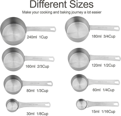 Measuring Cups Set, 18/8 (304) Stainless Steel Measuring Cups for Kitchen & Baking, Heavy Duty Solid Measurement Cups, Us & Metric Measure Tools with 1/16, 1/8, 2/3 &3/4 Cups3