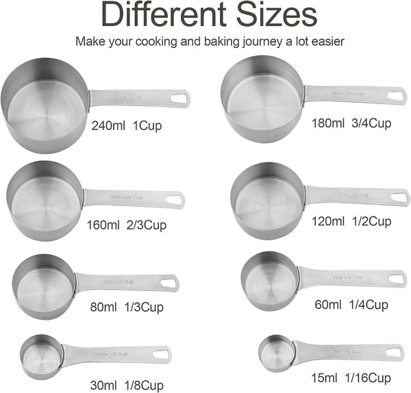 Measuring Cups Set, 18/8 (304) Stainless Steel Measuring Cups for Kitchen & Baking, Heavy Duty Solid Measurement Cups, Us & Metric Measure Tools with 1/16, 1/8, 2/3 &3/4 Cups3