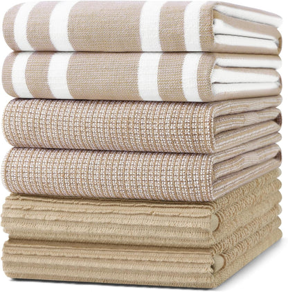 Cotton 380 GSM Premium Kitchen Towels, 18"X 28", 6 Pack, Khaki1