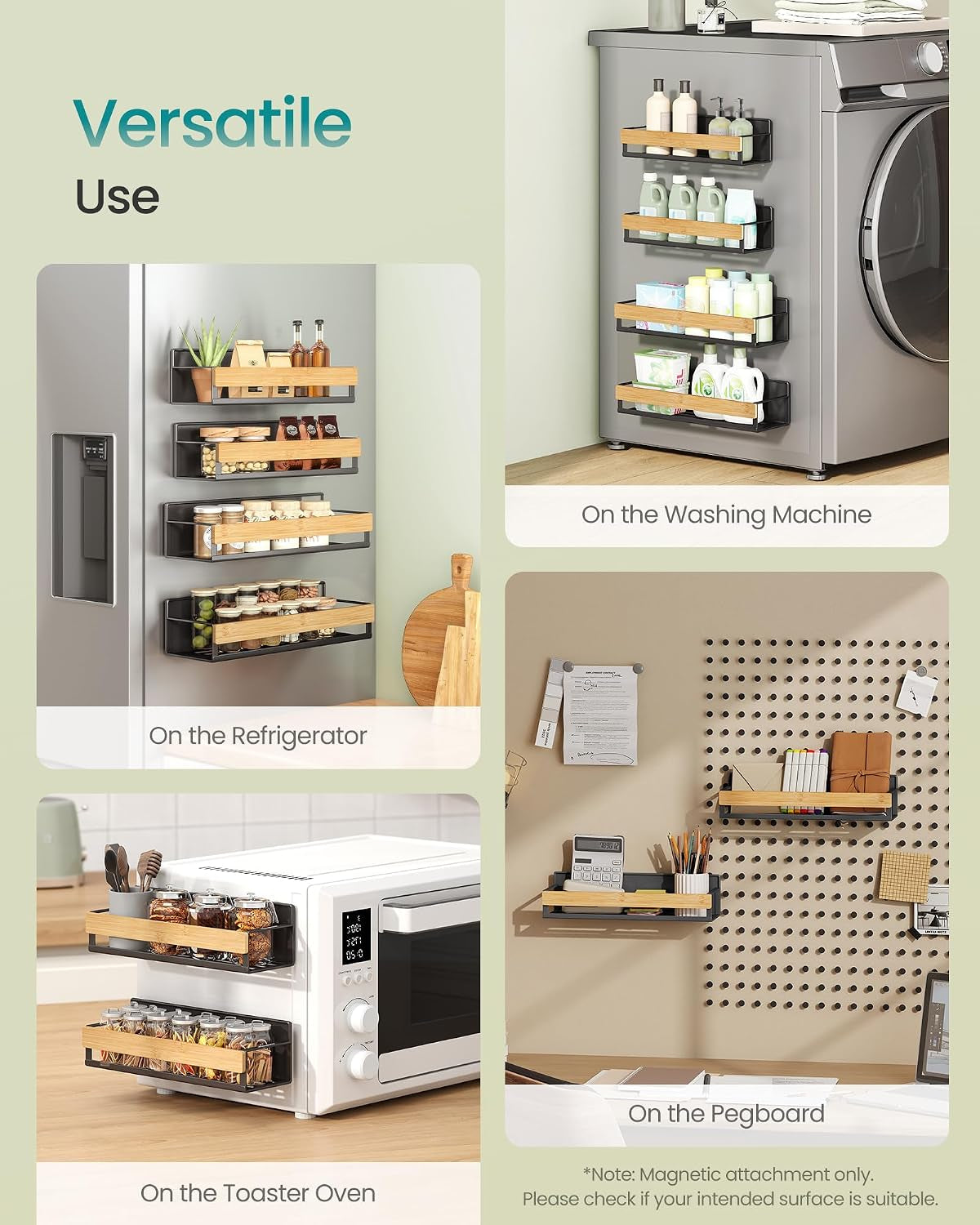 songmics-4-pack-strong-magnetic-real-bamboo-spice-racks-for-fridge-kitchen-organizer-shelf-11-8-x-4-1-x-3-10-6-x-3-6-x-3-in-ink-black-and-light-bamboo-bystro-collection-ukcs062bh01