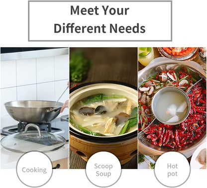 Newness Soup Ladle, [Rustproof, Heat Resistance, Integral Forming] Resilient 304 Stainless Steel Soup Spoon with Vacuum Ergonomic round Handle, Cooking Spoon for Kitchen, 13.7 Inches6