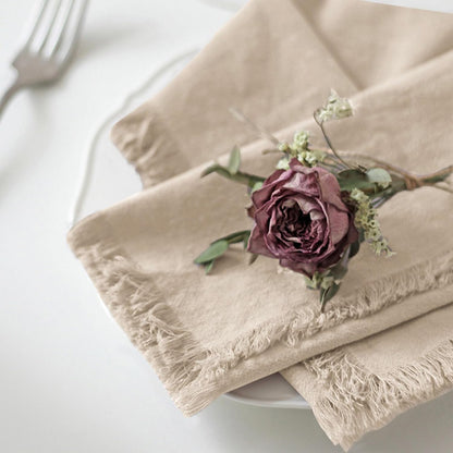 Handmade Cloth Napkins 100% Cotton Napkins with Fringe，Delicate Handmade Cloth Napkins for Dinners, Parties, Weddings and More，18 X 18 Inch Set of 4 - Beige2