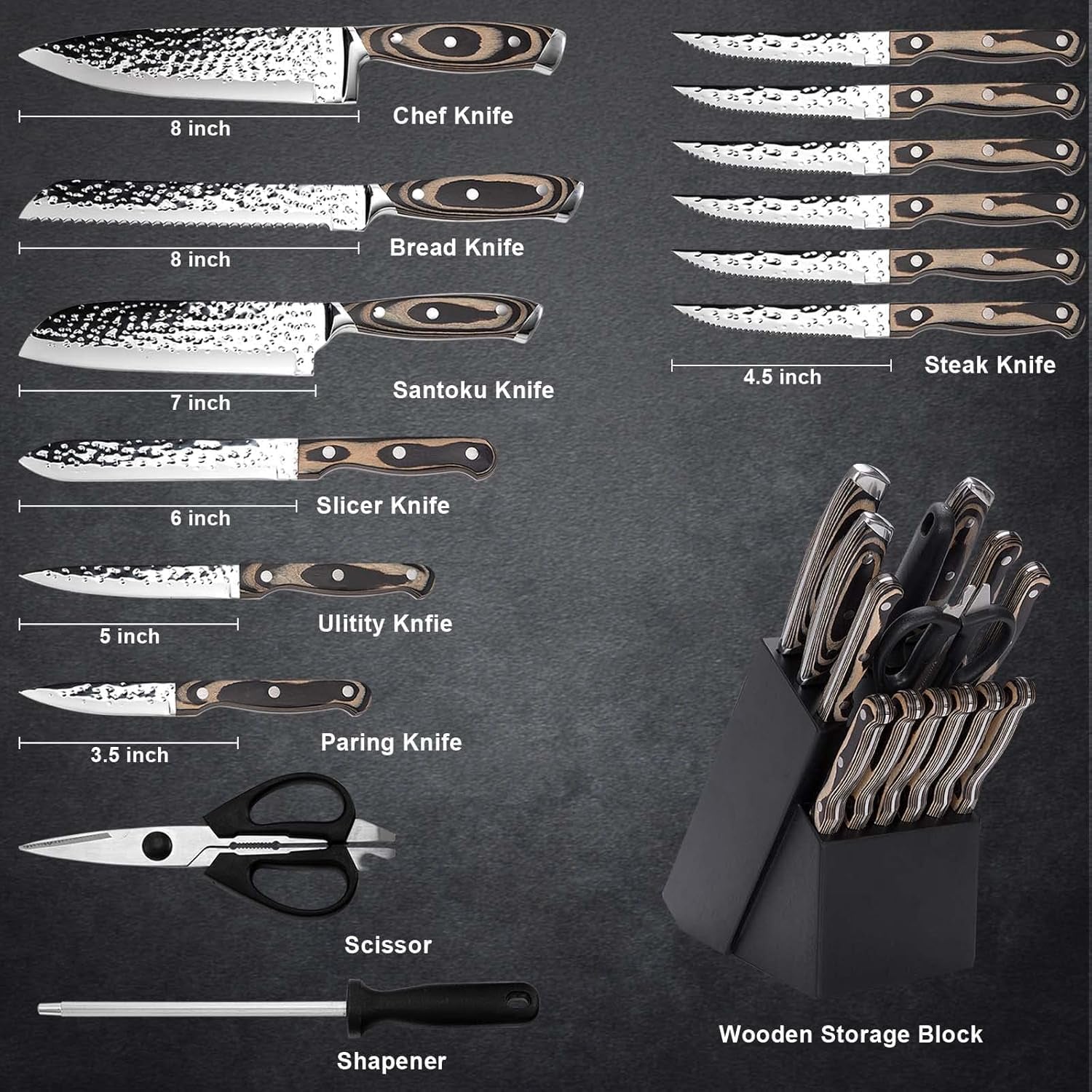 kitchen-knife-set-15-piece-knife-set-with-block-wooden-self-sharpening-for-chef-knife-set-high-carbon-japan-stainless-steel-hammered-collection-knife-block-set-with-steak-knives-gray