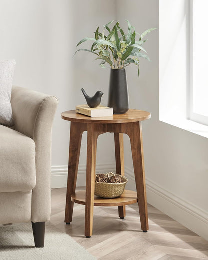 VASAGLE MAEZO Collection - Side Table, 2-Tier Small round End Table, Nightstand with Tapered Legs, Curved Transitions, for Small Spaces, Living Room, Bedroom, Honey Brown ULET283T412