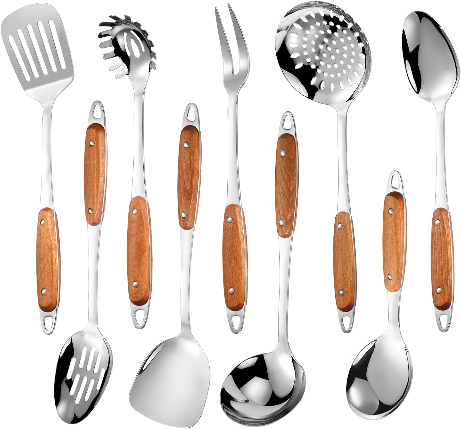 304-stainless-steel-cooking-utensils-set-9pcs-metal-kitchen-utensils-set-with-wooden-handle-solid-spoon-spatula-ladle-skimmer-spoon-spaghetti-spoon-dishwasher-safe