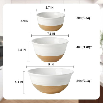 Ceramic Serving Bowls, Large Salad Pasta Mixing Bowls Set, 2.1/1.0/0.5 Qt for Entertaining, White Nesting Batter Bowls for Prepping Baking, Dishwasher Microwave Safe, Set of 34