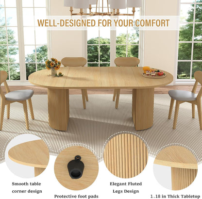 41 In-78 in Extendable Dining Room Table for 4-8, round Expandable Kitchen Table with Fluted Base, Modern Farmhouse Oval Dinner Tables for Dining Room Kitchen Living Room (Natural)6