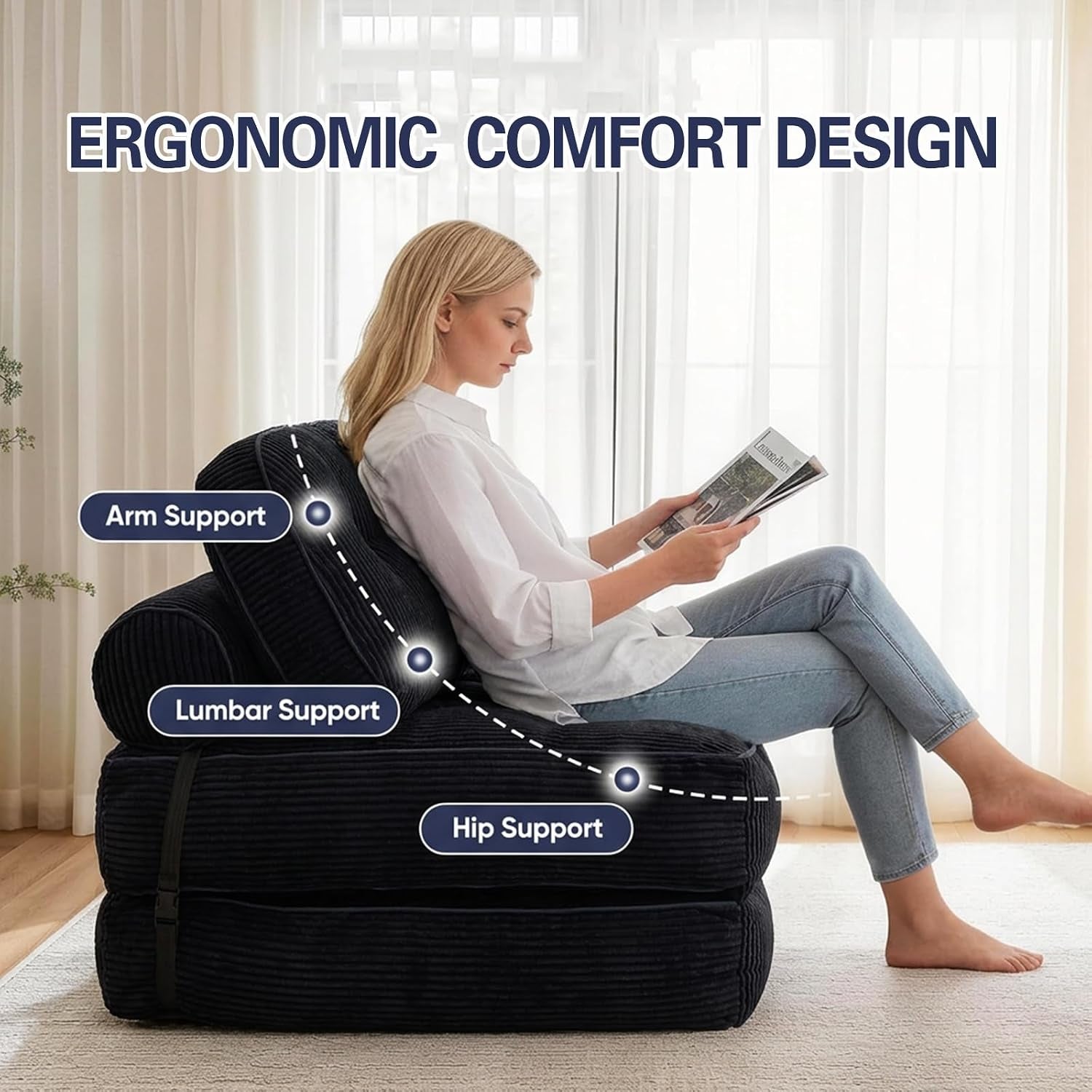 black-boneless-chair-bed-with-pillow-blanket-foldable-sofa-bed