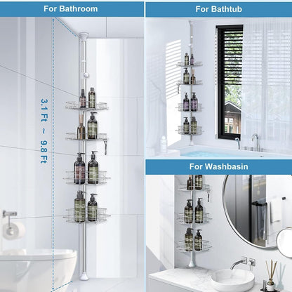 Corner Shower Caddy Tension Pole: Adjustable Stainless Steel Shower Organizer with 4 Tier Shelf for Bathroom Bathtub Tub Shampoo - Floor Standing Rack Bath Storage Holder with Rust Proof Rods7
