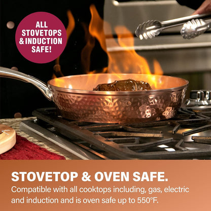 Hammered 15Pc Pots and Pans Set Non Stick Ceramic Cookware Set | Full Bakeware Set and Steamer Included, Induction Compatible, Non Toxic PFOA/PFOS/PTFE Free, Oven and Dishwasher Safe, Copper5
