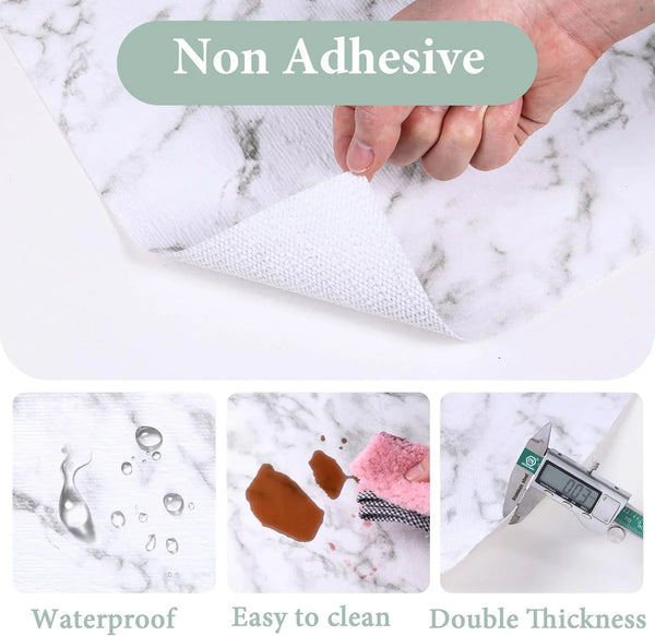 2-Layer Drawer and Shelf Liner for Kitchen Cabinet: 12 in X 20 Ft Non Slip Waterproof Shelf Paper Non Adhesive Refrigerator Liners White Marble Easy Liners for Bathroom with Knife Tape Measure4